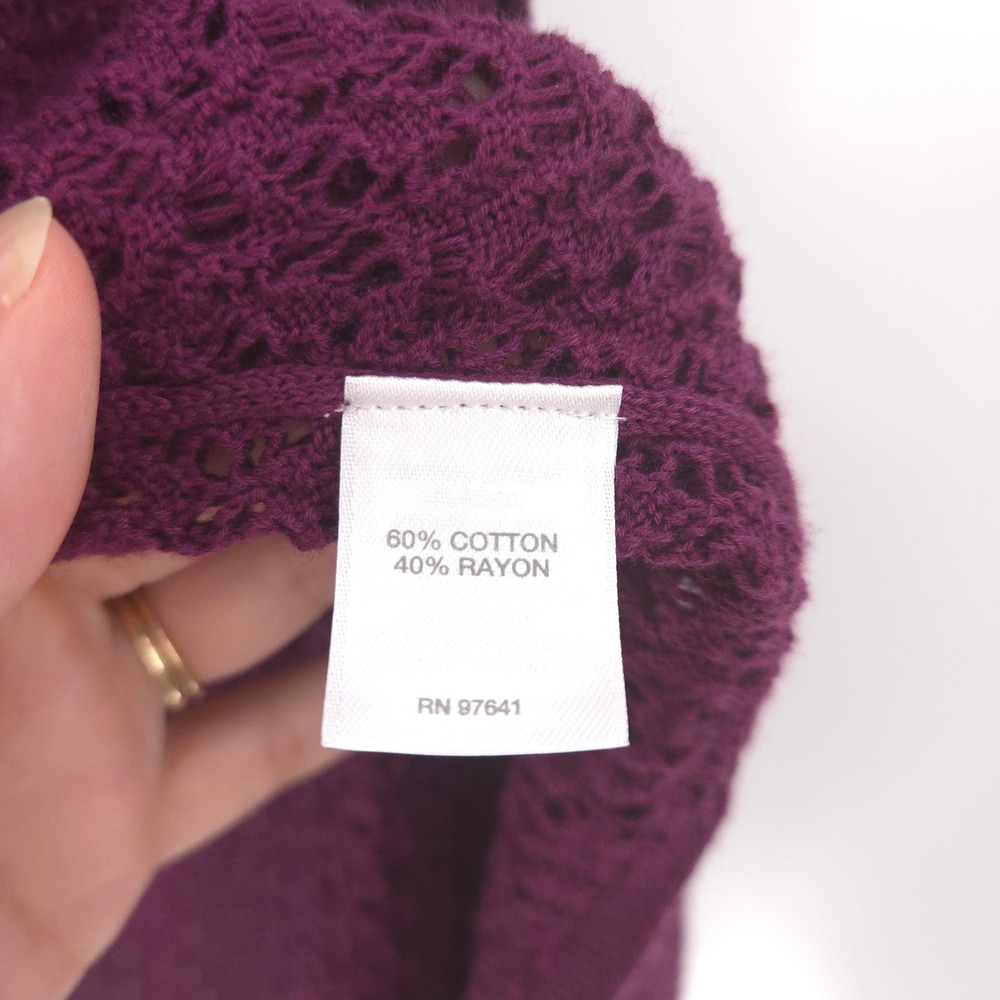 J.Jill Duster Cardigan Women Medium Purple Crochet Knit Open Longline Sweater - Picture 6 of 8